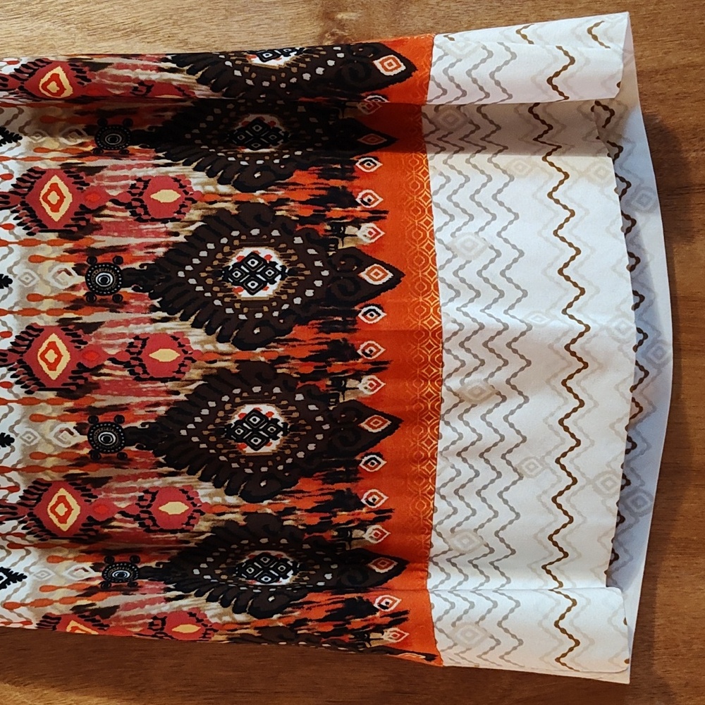 Cato Cowl Neck Tank Halter Tie-Neck Cream Orange Brown Beaded Ikat Chevron Med - Picture 10 of 12